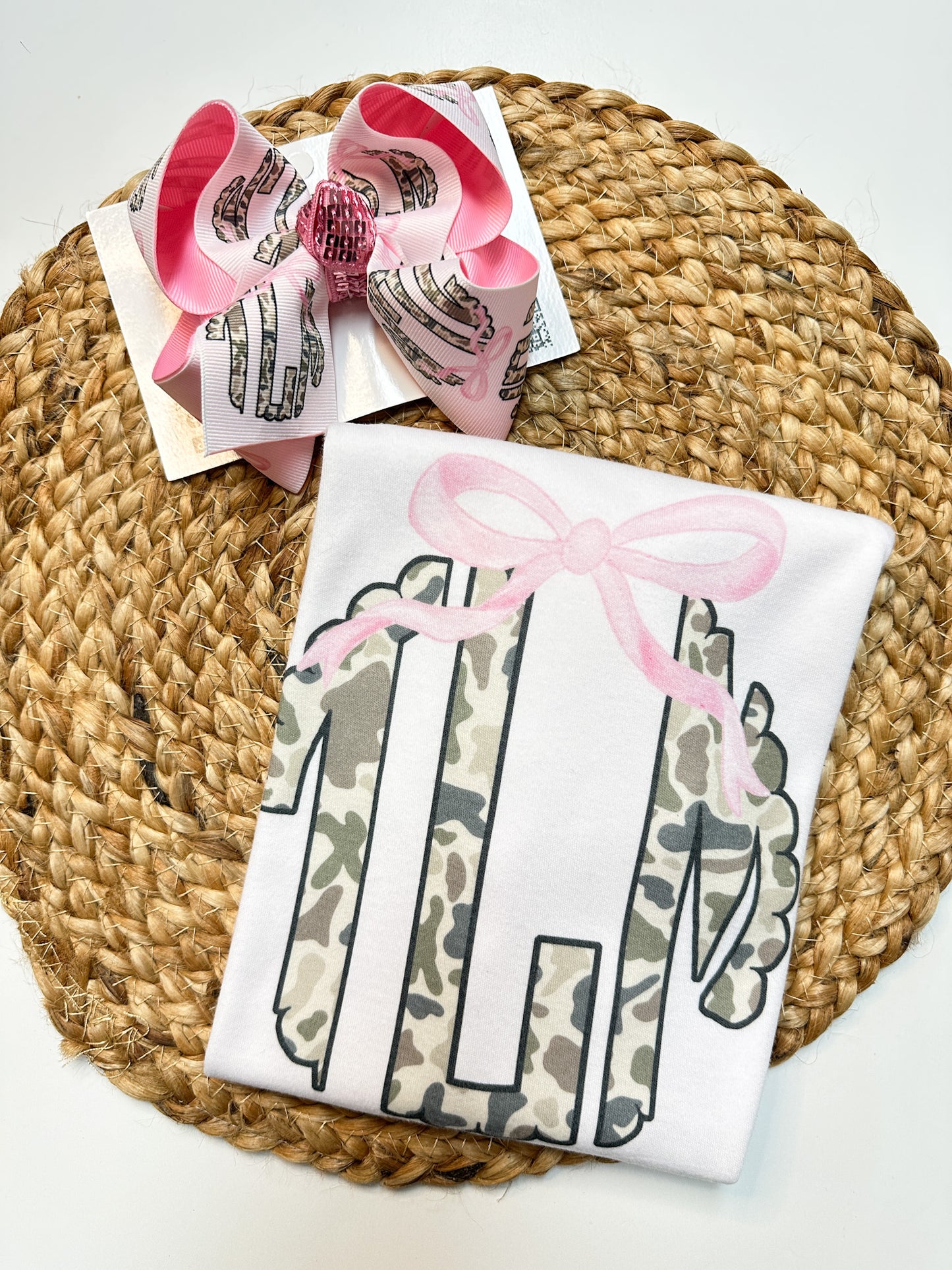 Camo Personalized Fun Trendy T-shirt and Bow for your Girls!  Monogram Shirt and Bow ~ Perfect for your Camo loving Girls