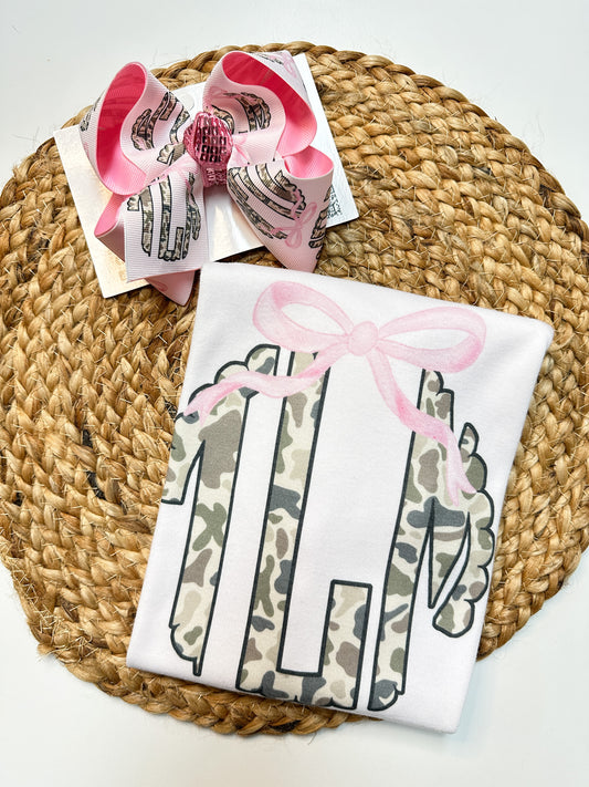 Camo Personalized Fun Trendy T-shirt and Bow for your Girls!  Monogram Shirt and Bow ~ Perfect for your Camo loving Girls