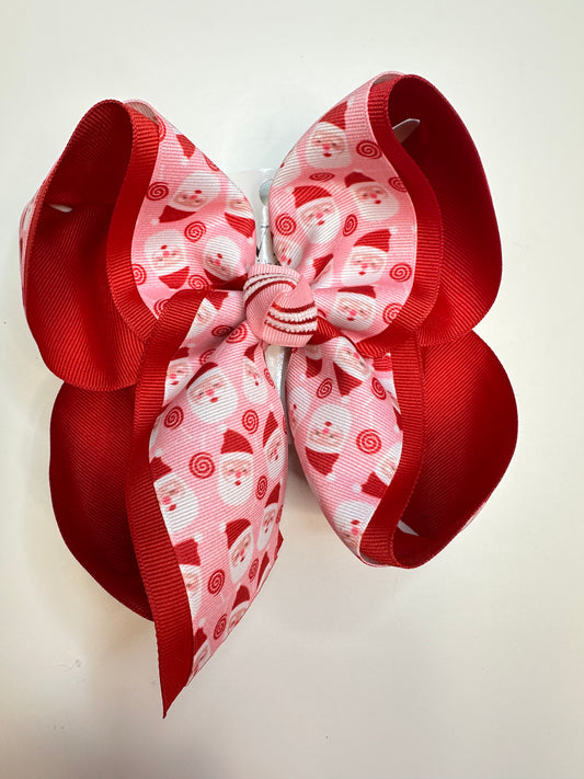 Christmas Santa Claus Pink & Red  Fun Hairbow for your Girls Southern bow