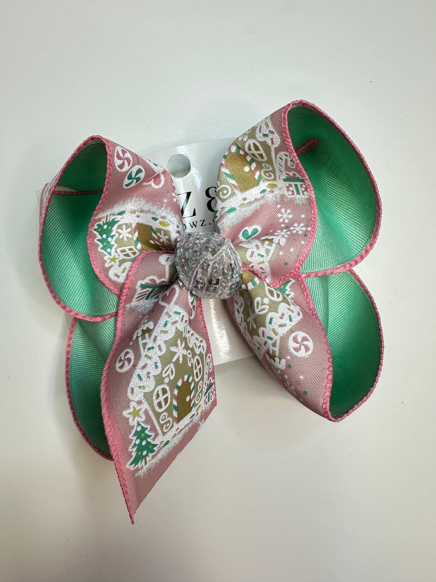 Christmas Gingerbread House Pink and Mint Colored Inspired Fun Hairbow for your Girls