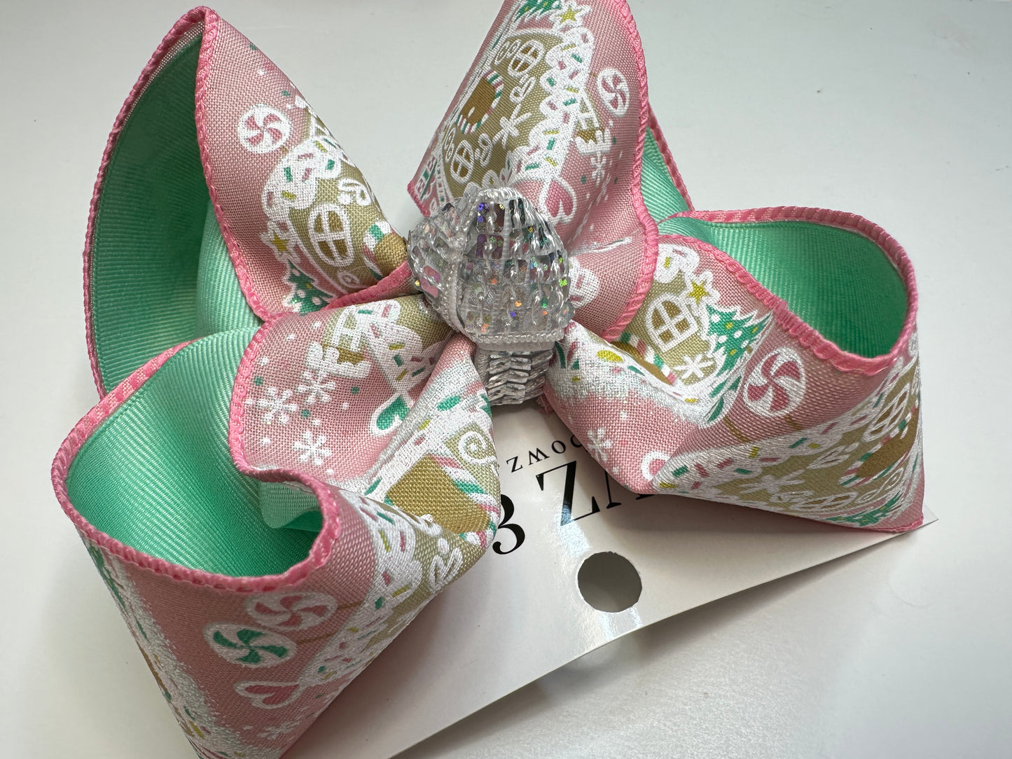 Christmas Gingerbread House Pink and Mint Colored Inspired Fun Hairbow for your Girls