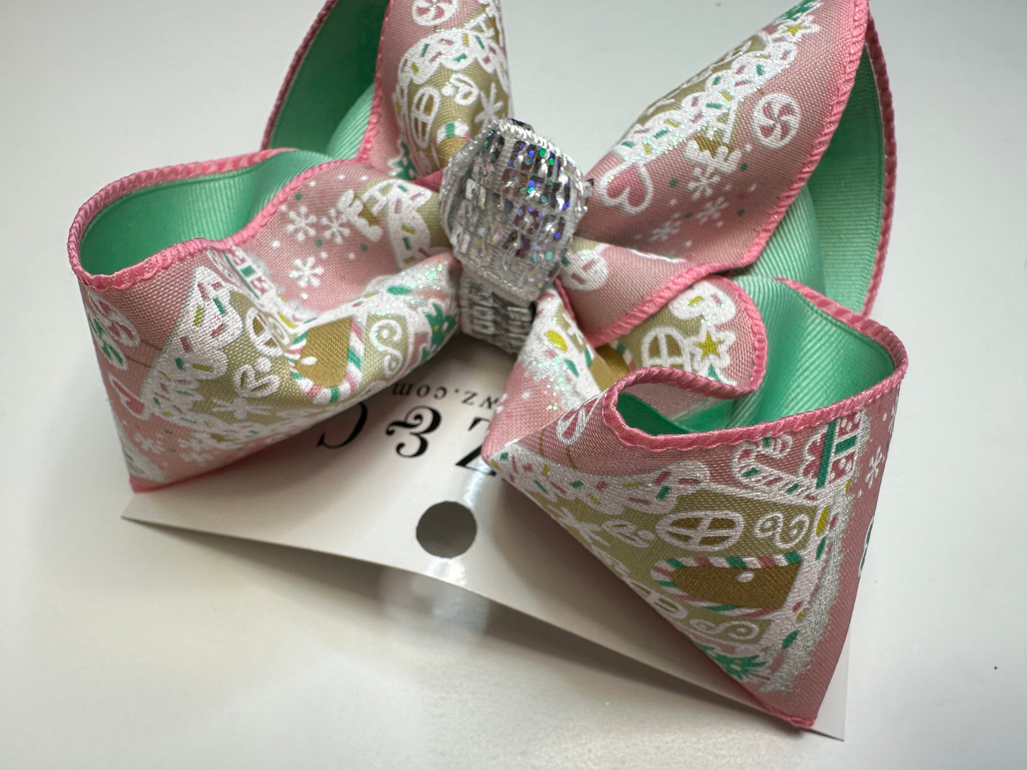 Christmas Gingerbread House Pink and Mint Colored Inspired Fun Hairbow for your Girls