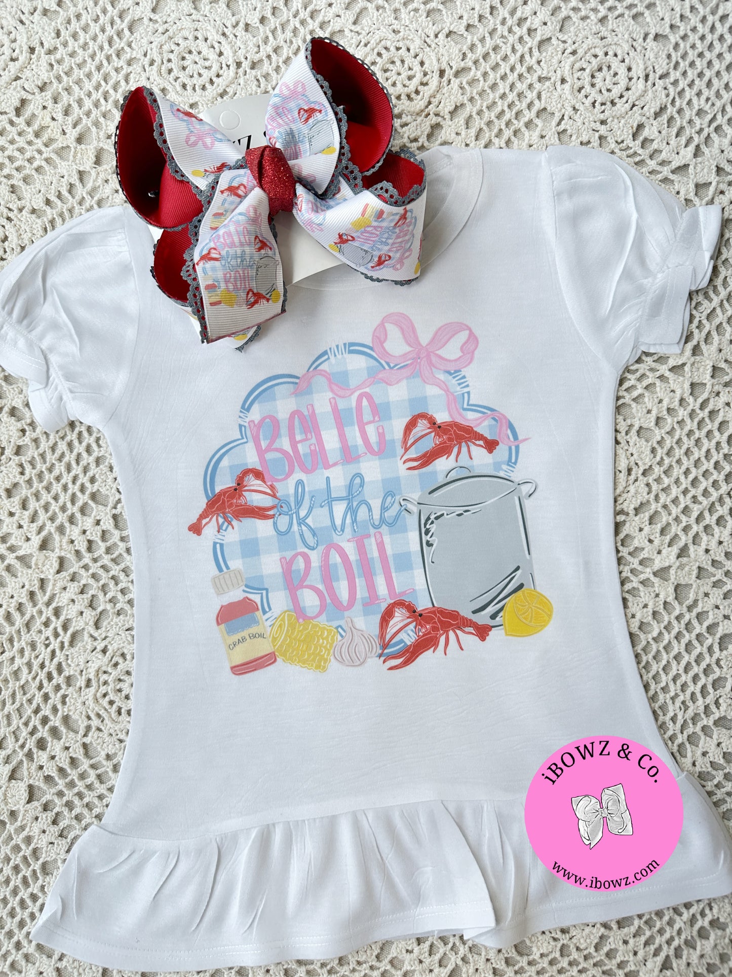 Belle of the Boil ~ Crawfish Fun Trending HairBow and Tee ~ Order the Combo, bow or Tee only