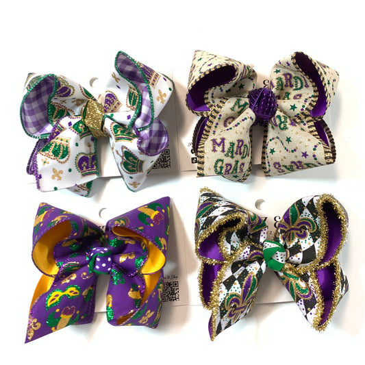 BIGGIE 5"  MARDI GRAS  Hairbows - Choose your bow