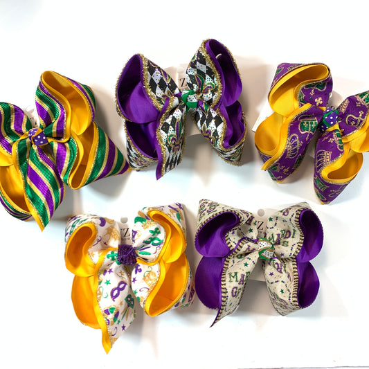 XLG 8" MARDI GRAS Hairbow - Choose your bow