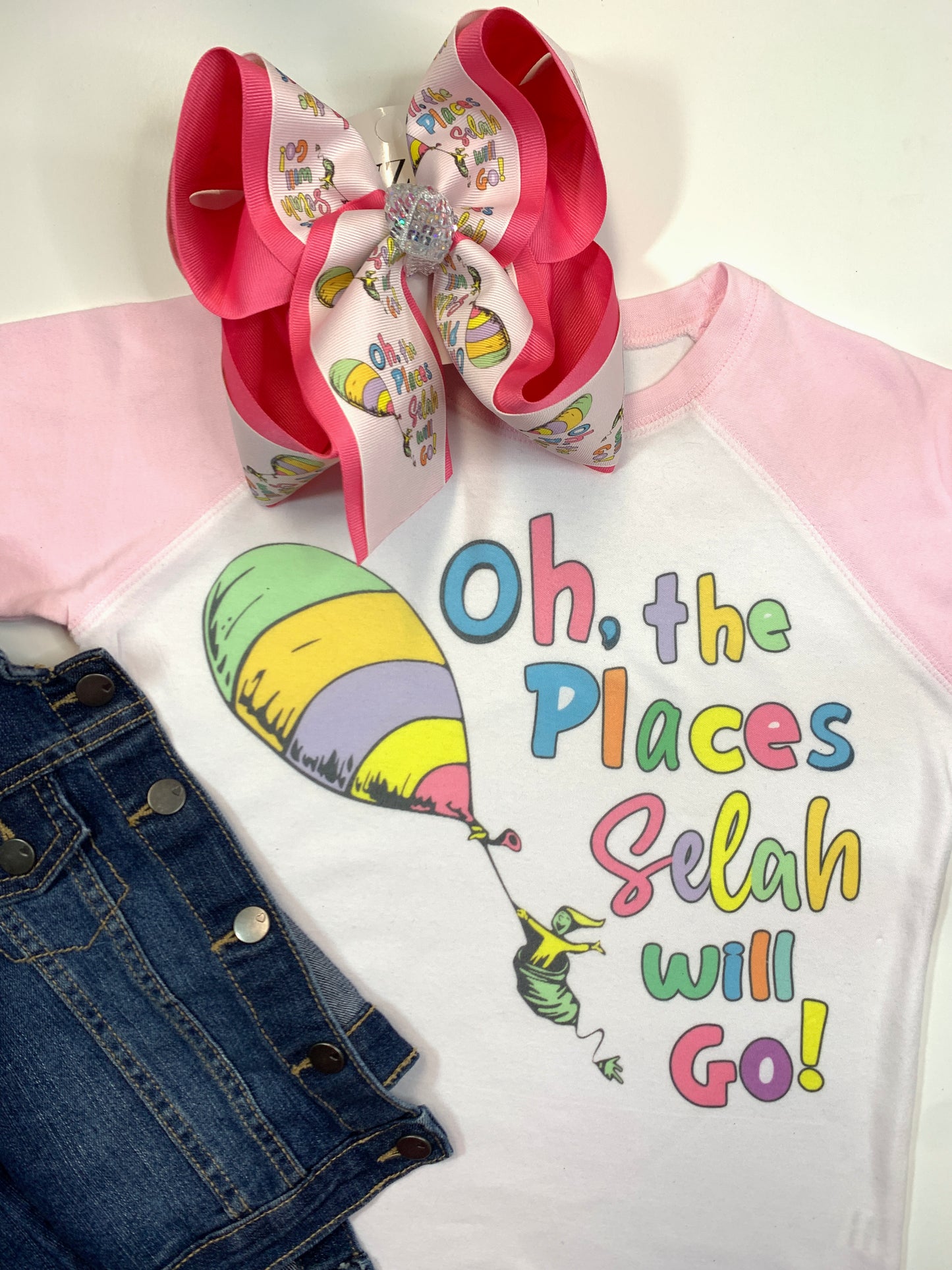Oh the Places you will Go Personalized Name Tee Shirt + Matching bow  Dr. Seuss ~ Perfect for B2S