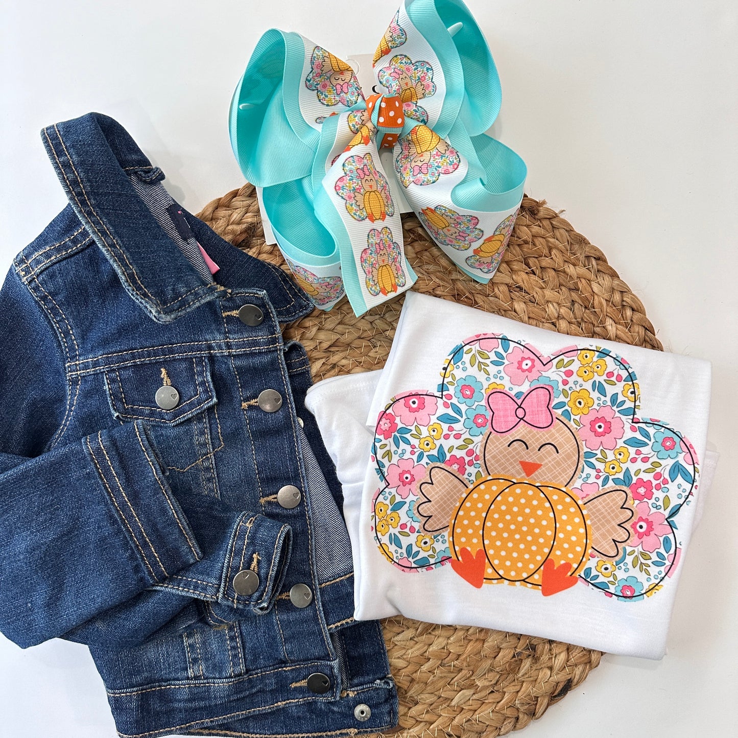 Floral Turkey HairBow and Matching Tee ~ Choose Bow, Tee, or Combo ~ Perfect for all your Fall  Activities