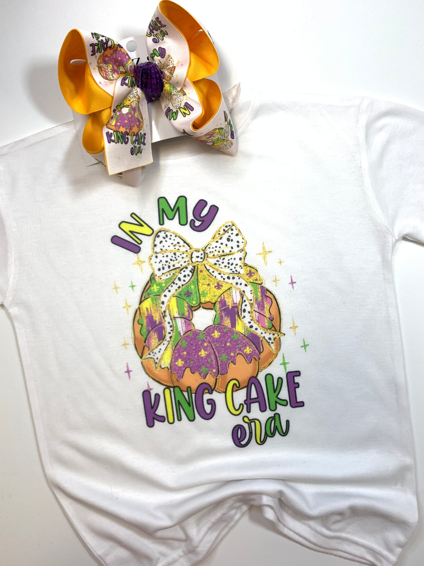 Mardi Gras " In my King Cake Era"  Tee Shirt  & Matching Hair bow  ~Choose Combo, Bow Only or Tee Shirt Only