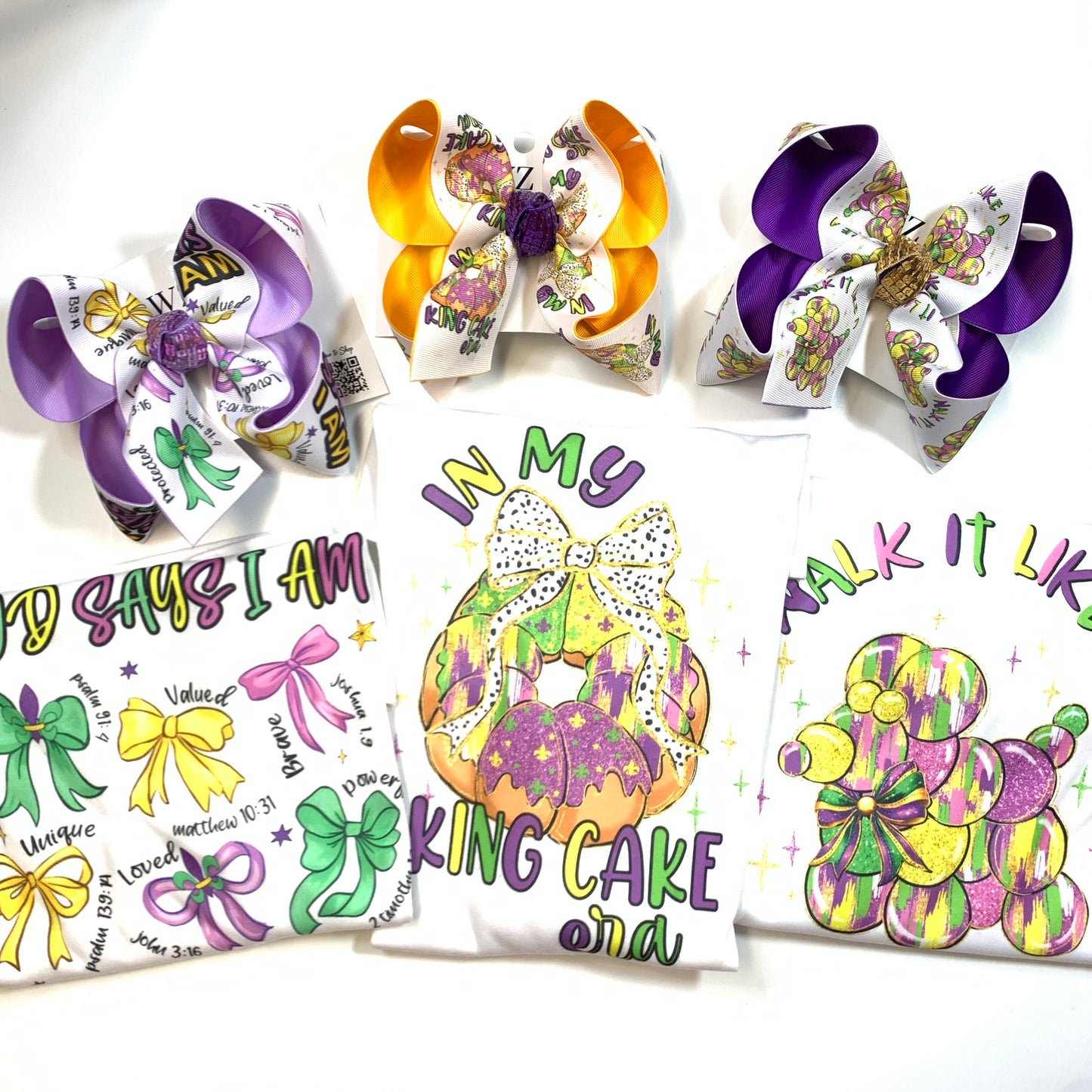 Mardi Gras " In my King Cake Era"  Tee Shirt  & Matching Hair bow  ~Choose Combo, Bow Only or Tee Shirt Only