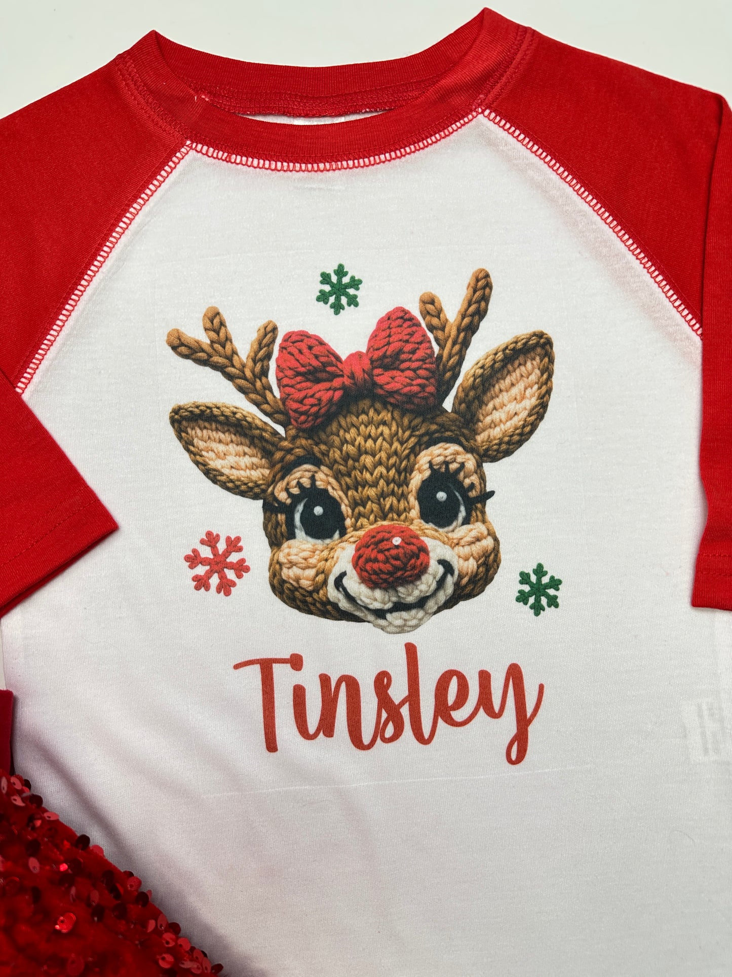 Personalized Crochet Girly Reindeer Christmas Design HairBow & T-shirt ~  Limited Time Only