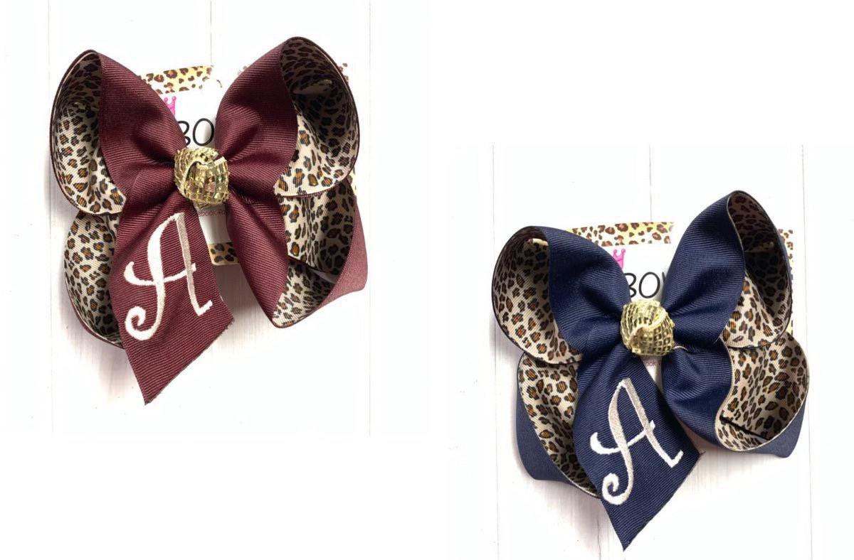 Monogram Leopard Bow ~ Choose your Top Ribbon Color ~ All bow sizes available |  The Perfect School bow for your Girls