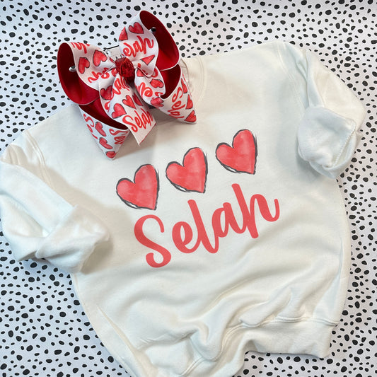 Valentines Day Heart Personalized Name Shirt and Matching  HairBow  ~ Exclusive iBOWZ design