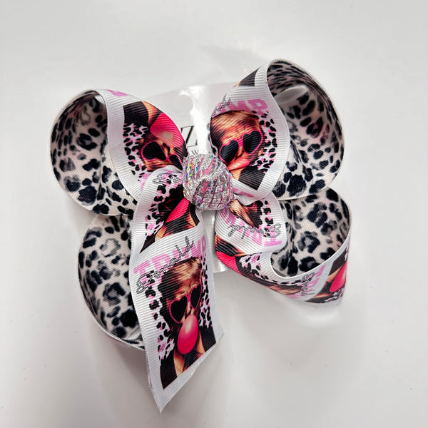 Donald T Bubble Gum with Leopard Print Fun Bow / Hairbow