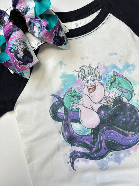 Ursula Inspired Tee Shirt  & Hair bow Bow & Tee Combo  ~ Movie Inspired Custom OOAK Exclusive Design by iBOWZ ~ Team Villain