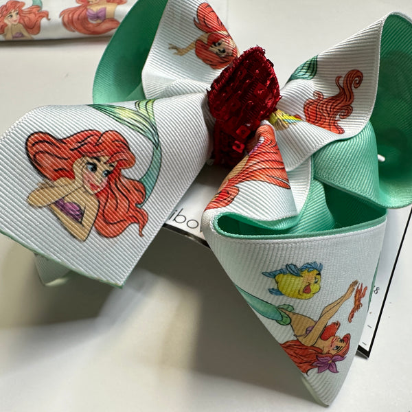 Mermaid  Inspired Tee Shirt  & Hair bow Bow & Tee Combo  ~ Mermaid Movie Inspired Custom OOAK Exclusive Design by iBOWZ