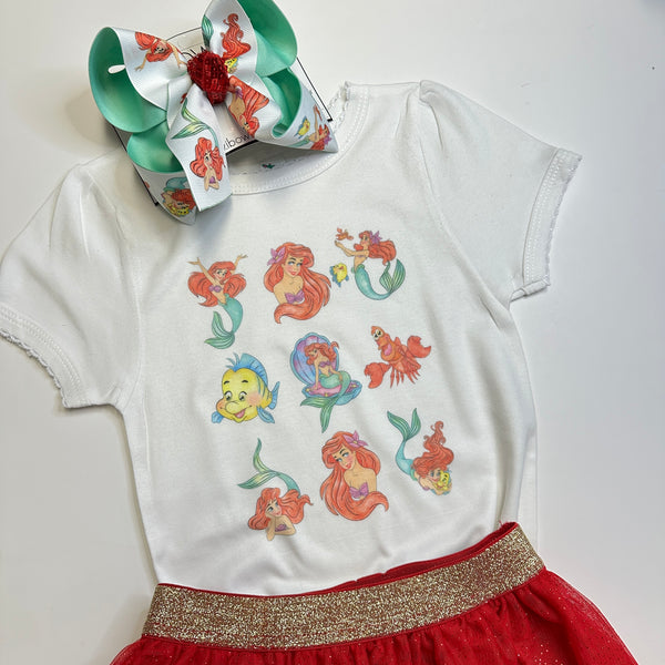 Mermaid  Inspired Tee Shirt  & Hair bow Bow & Tee Combo  ~ Mermaid Movie Inspired Custom OOAK Exclusive Design by iBOWZ
