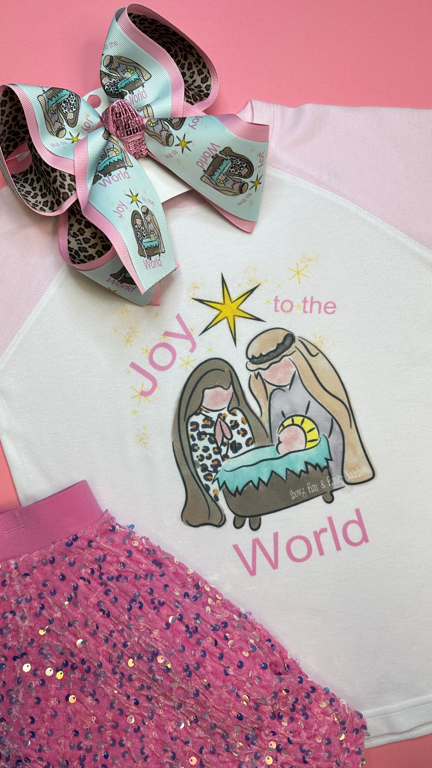 Joy to the World Nativity Scene Design  ~ New Trendy Fun Inspired Hairbow + Matching Tee~ Exclusive to  iBOWZ