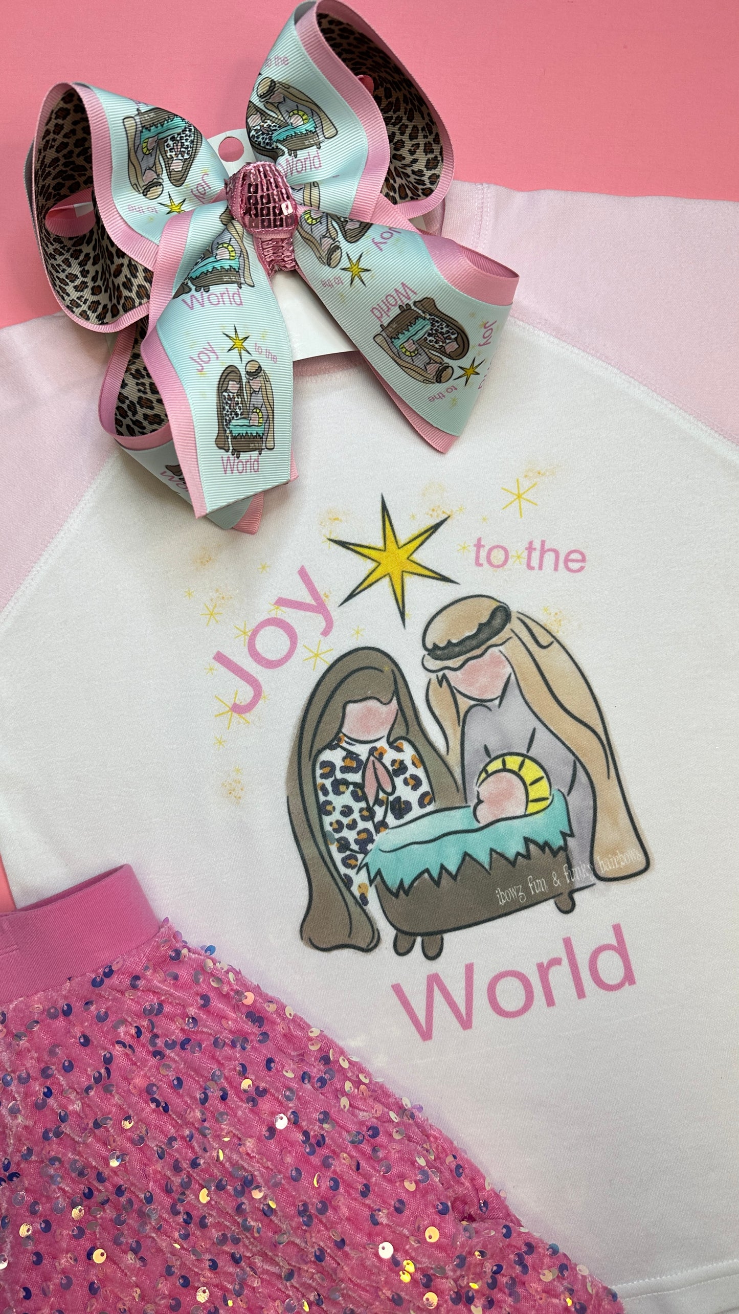 Joy to the World Nativity Scene Design  ~ New Trendy Fun Inspired Hairbow + Matching Tee~ Exclusive to  iBOWZ