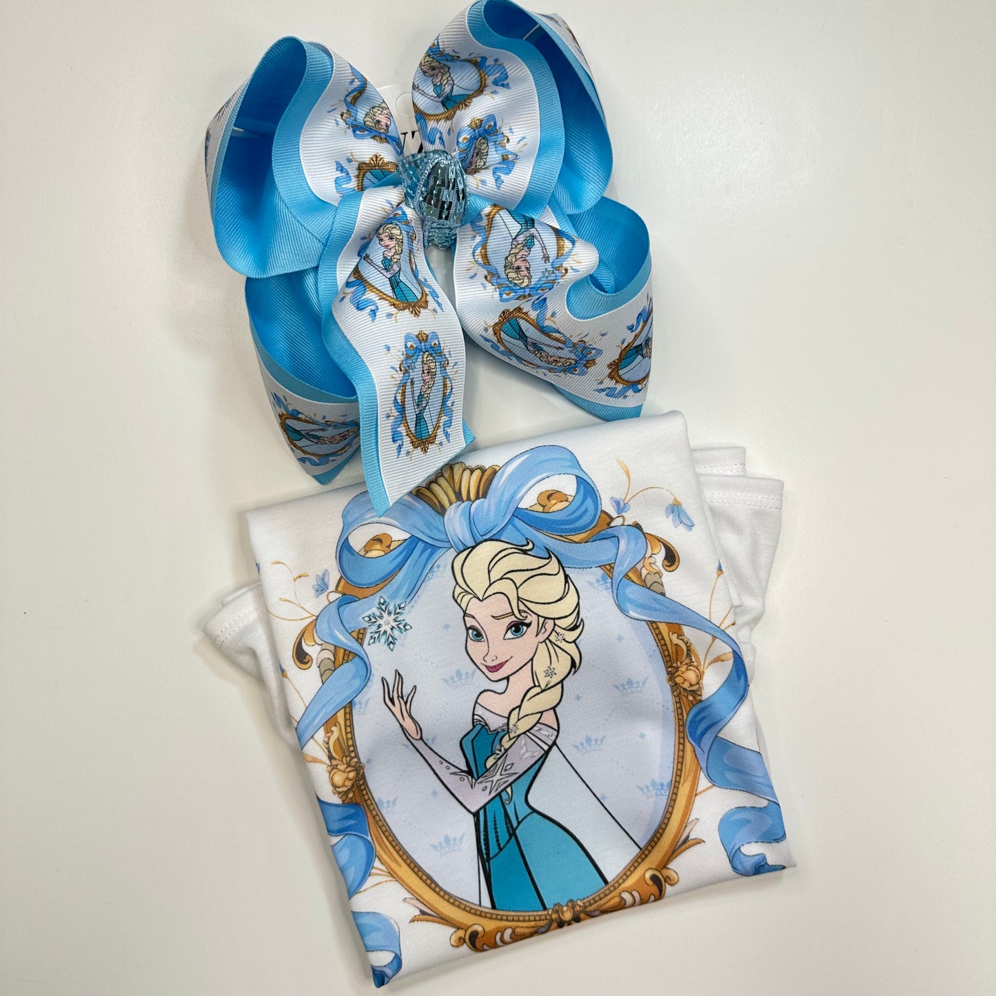Princess Elsa  OOAK HairBow and Matching Tee Combo ~ Choose Combo, Bow or Tee ~ Perfect for your Princess loving Little Girls