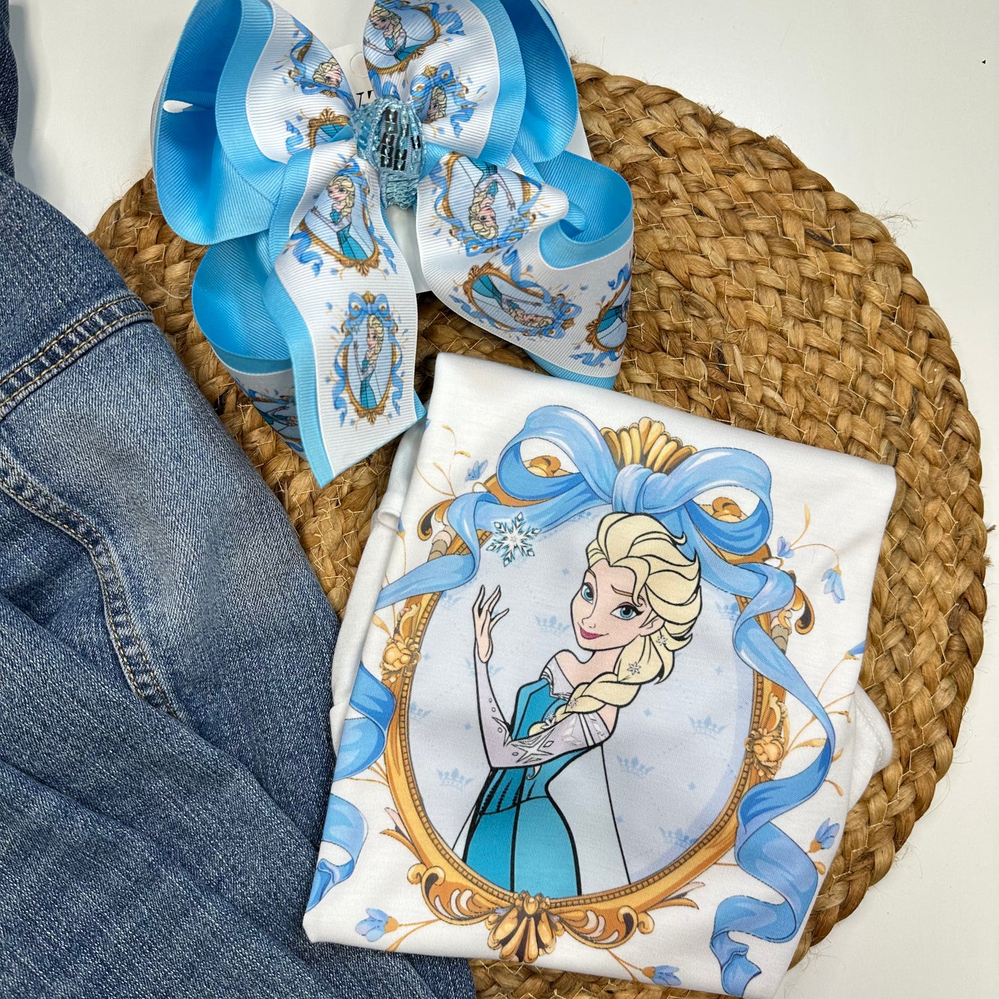 Princess Elsa  OOAK HairBow and Matching Tee Combo ~ Choose Combo, Bow or Tee ~ Perfect for your Princess loving Little Girls