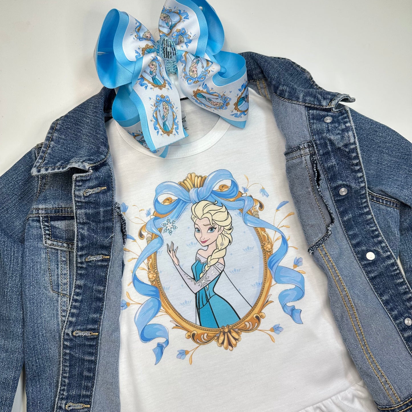 Princess Elsa  OOAK HairBow and Matching Tee Combo ~ Choose Combo, Bow or Tee ~ Perfect for your Princess loving Little Girls