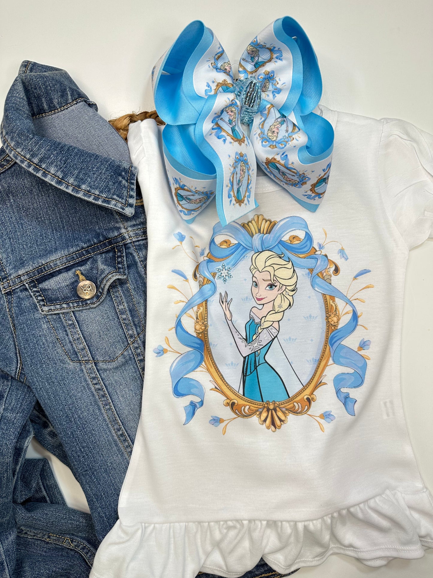 Princess Elsa  OOAK HairBow and Matching Tee Combo ~ Choose Combo, Bow or Tee ~ Perfect for your Princess loving Little Girls