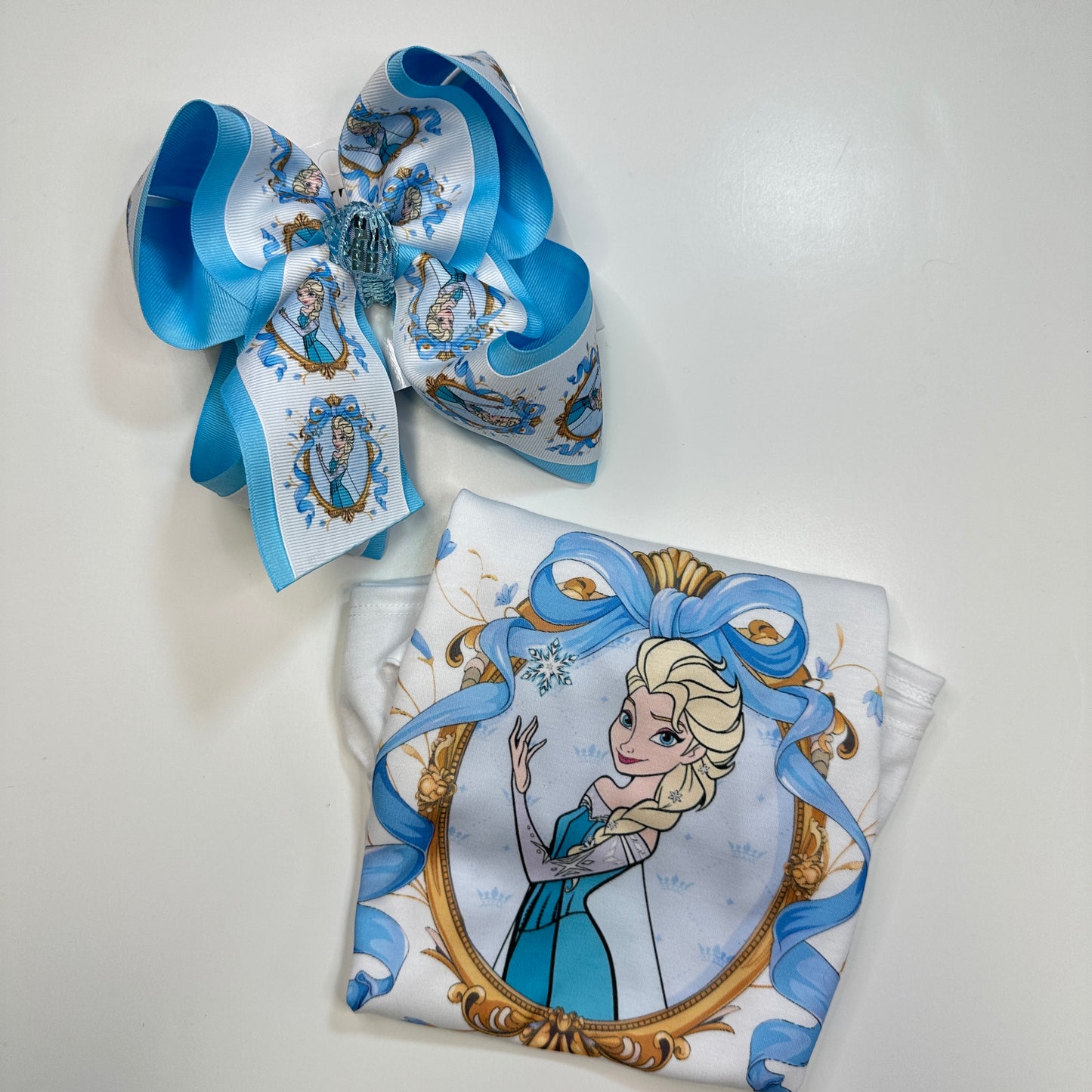 Elsa Frozen Coquette Inspired Tee Shirt + Matching bow ~ Choose your Girls  Favorite Princess
