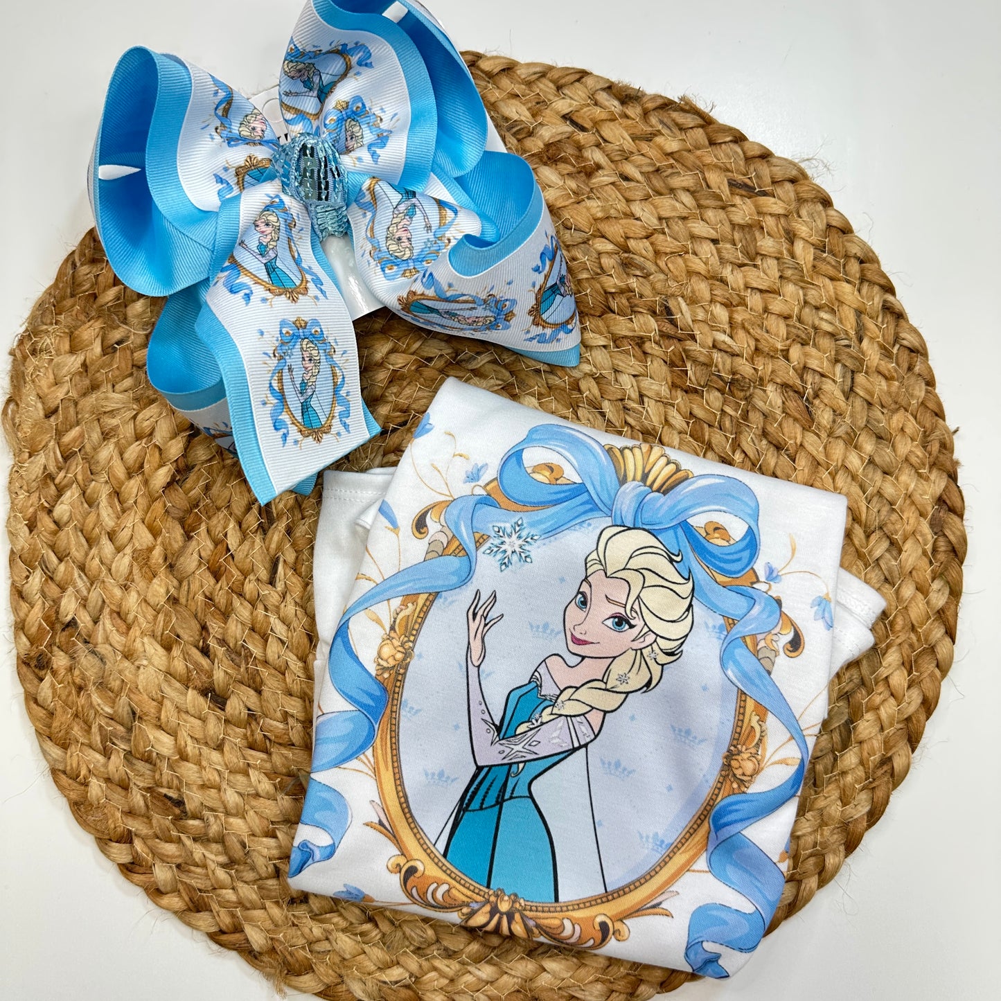 Elsa Frozen Coquette Inspired Tee Shirt + Matching bow ~ Choose your Girls  Favorite Princess
