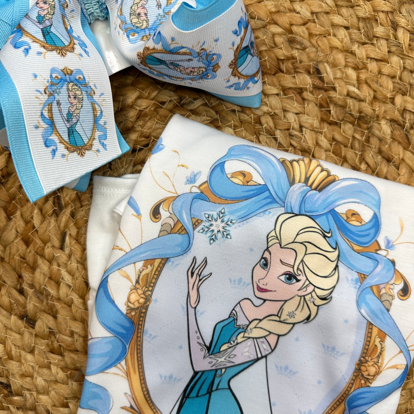 Elsa Frozen Coquette Inspired Tee Shirt + Matching bow ~ Choose your Girls  Favorite Princess