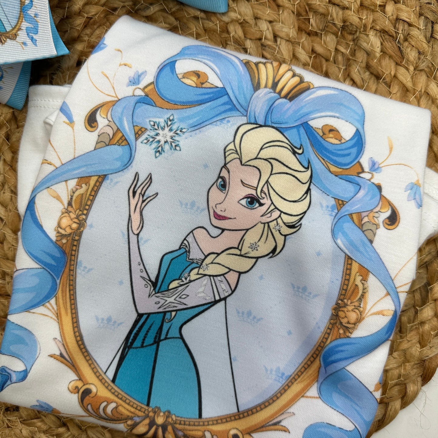 Elsa Frozen Coquette Inspired Tee Shirt + Matching bow ~ Choose your Girls  Favorite Princess