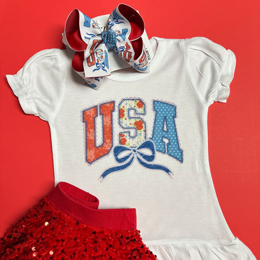 RWB USA Lace Coquette HairBow and t-shirt ~✨ “Red, White & BOWS for America’s 250th 🇺🇸
