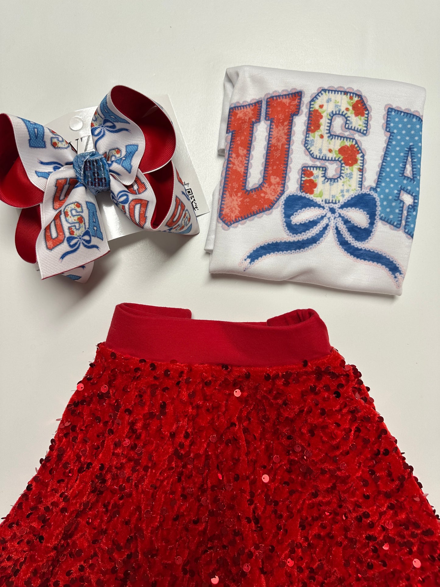 RWB USA Lace Coquette HairBow and t-shirt ~✨ “Red, White & BOWS for America’s 250th 🇺🇸
