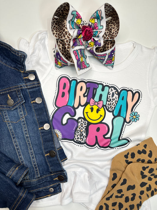 happy birthday t-shirt for girls birthday and matching birthday bow 