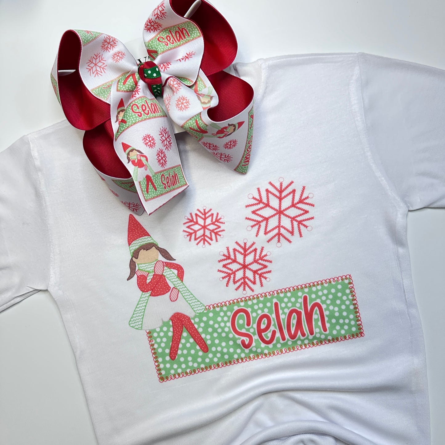 Elf on the Shelf Personalized HairBow and Matching Tee ~ Choose Bow, Tee, or Combo ~ Perfect for all your Christmas Activities
