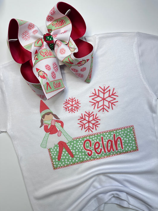 Elf on the Shelf Personalized HairBow and Matching Tee ~ Choose Bow, Tee, or Combo ~ Perfect for all your Christmas Activities