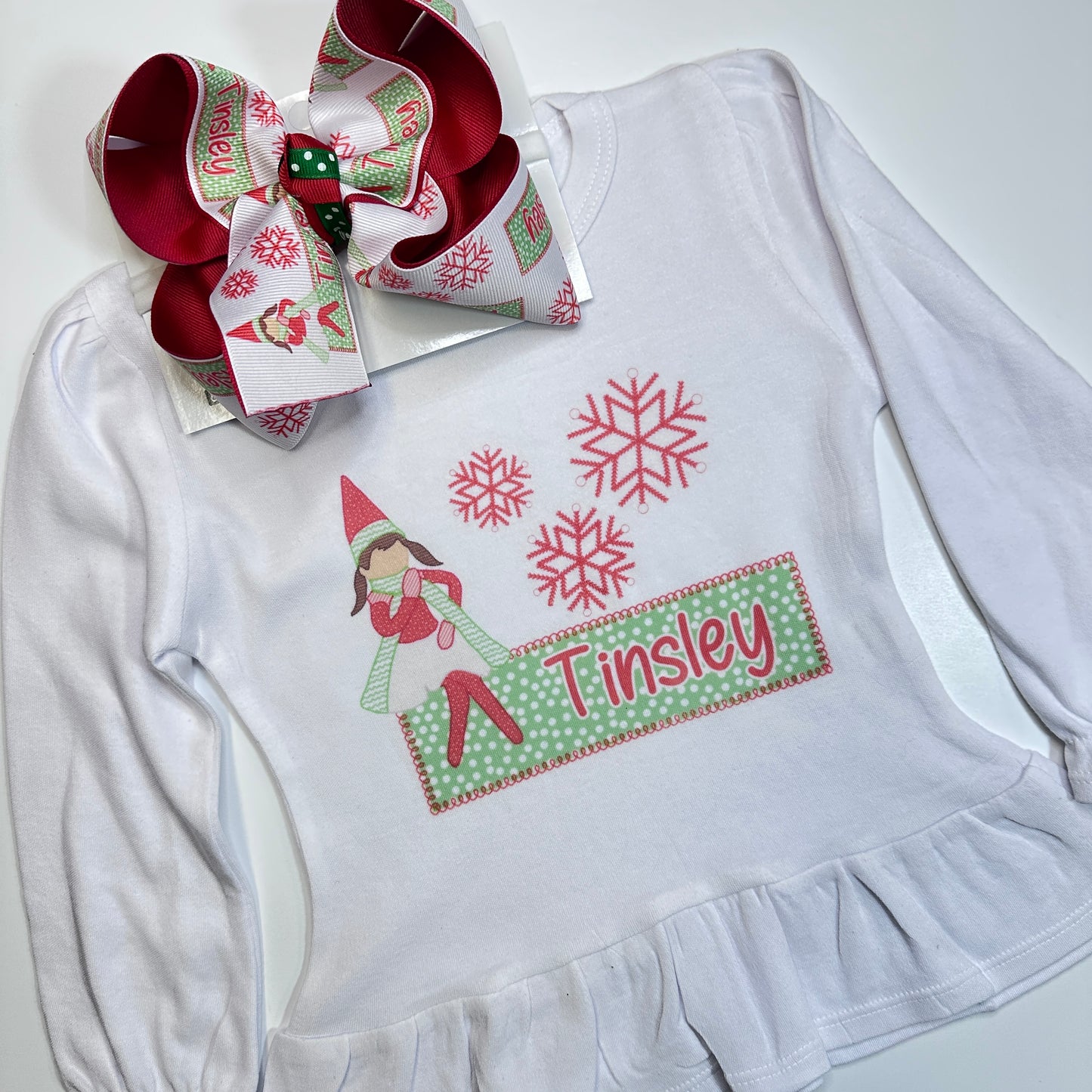 Elf on the Shelf Personalized HairBow and Matching Tee ~ Choose Bow, Tee, or Combo ~ Perfect for all your Christmas Activities