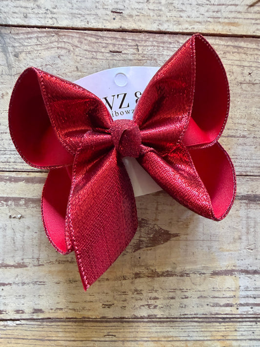 Red Metallic Double Layer Boutique Hairbow ~  Perfect for School or Sports Team ~ Ribbon Bow