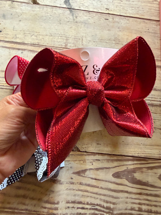 Red Metallic Double Layer Boutique Hairbow ~  Perfect for School or Sports Team ~ Ribbon Bow