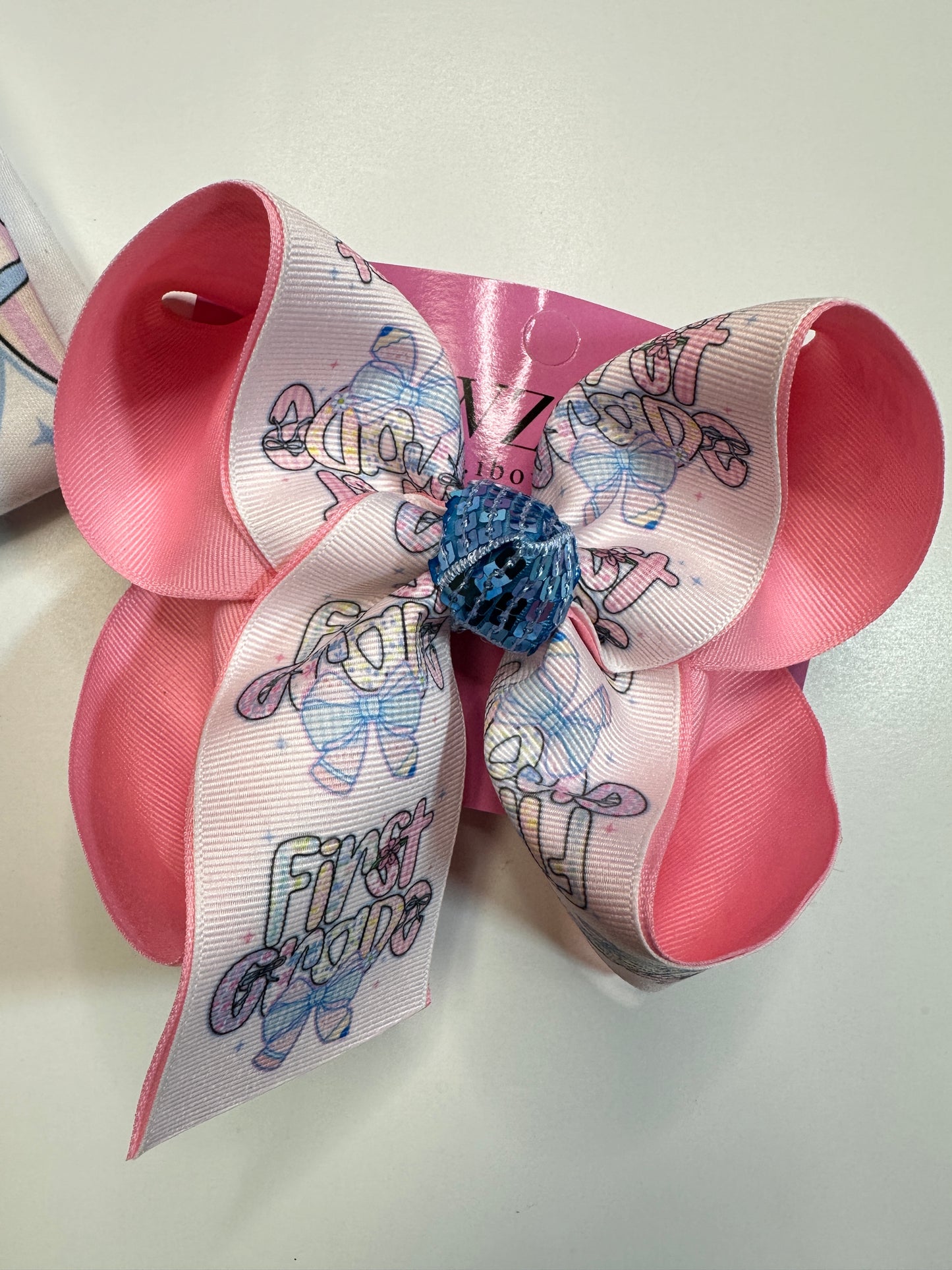 Floral Pink & Blue Grand Millennial Coquette School Grade Fun bow & Matching Tee  ~Choose Combo, bow only or tee only ~  Choose your Grades~   Exclusively at iBOWZ ~Perfect for Back to School & First day of School pics~  Limited Time Only