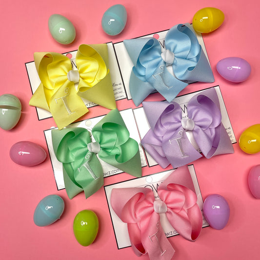 Spring Monogram Initial Hair bow ~ Choose your bow color  ~ Pastel Solid grosgrain hair bows