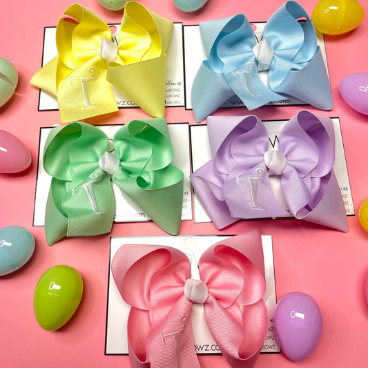 Spring Monogram Initial Hair bow ~ Choose your bow color  ~ Pastel Solid grosgrain hair bows