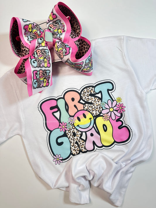 School Grade Fun bow & Matching Tee  ~ Choose your Grades~   Exclusively at iBOWZ ~Perfect for Back to School & First day of School pics~  Limited Time Only