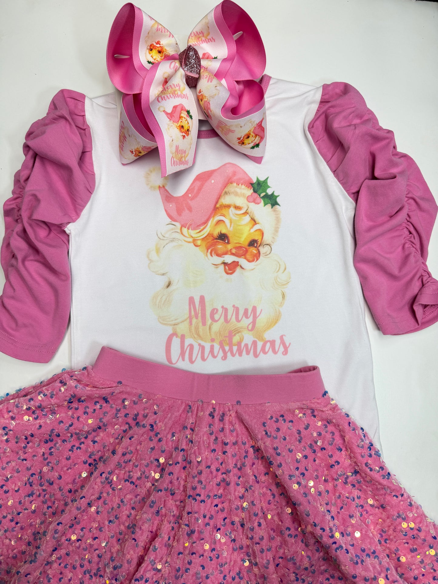 Vintage Pink Santa ~ One of Our Best Sellers ~  The Pink Santa Tee & Matching Hairbow Combo or Bow Only or Tee Only