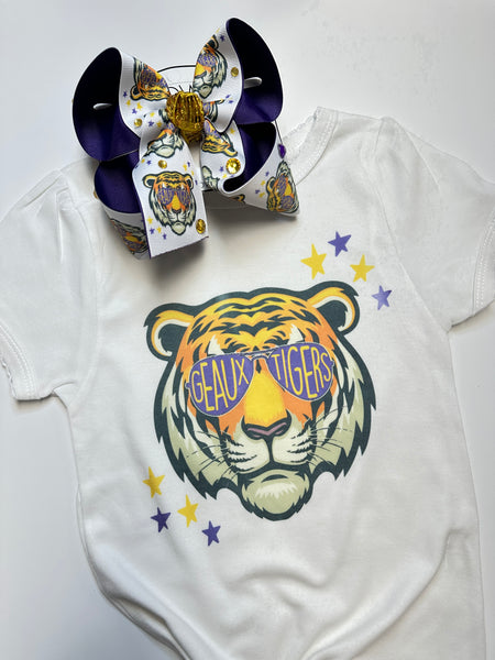 Geaux Tigers LSU Fun Graphic tee & Matching Tiger bow ~ Exclusive to iBOWZ  {Bow & Kids Tee Combo}  Limited Time Only