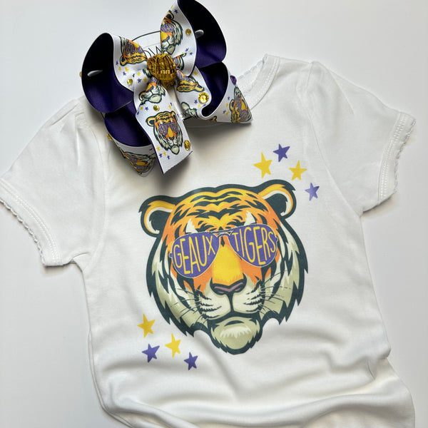 Geaux Tigers LSU Fun Graphic tee & Matching Tiger bow ~ Exclusive to iBOWZ  {Bow & Kids Tee Combo}  Limited Time Only