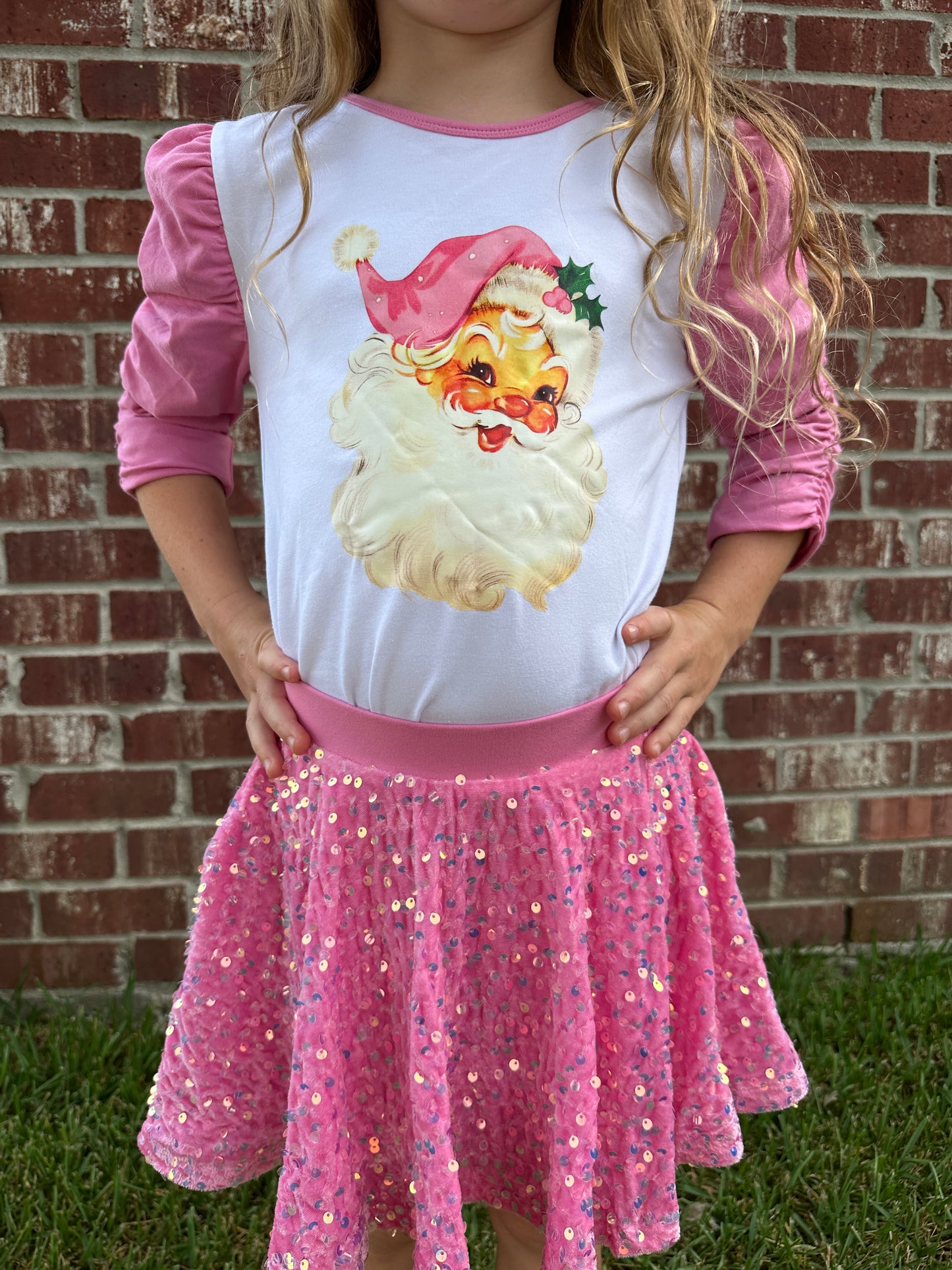 Vintage Pink Santa ~ One of Our Best Sellers ~  The Pink Santa Tee & Matching Hairbow Combo or Bow Only or Tee Only