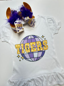 LSU Tigers Disco Ball  Fun Graphic tee & Matching Tiger bow ~ Exclusive to iBOWZ  {Bow & Kids Tee Combo}  Limited Time Only