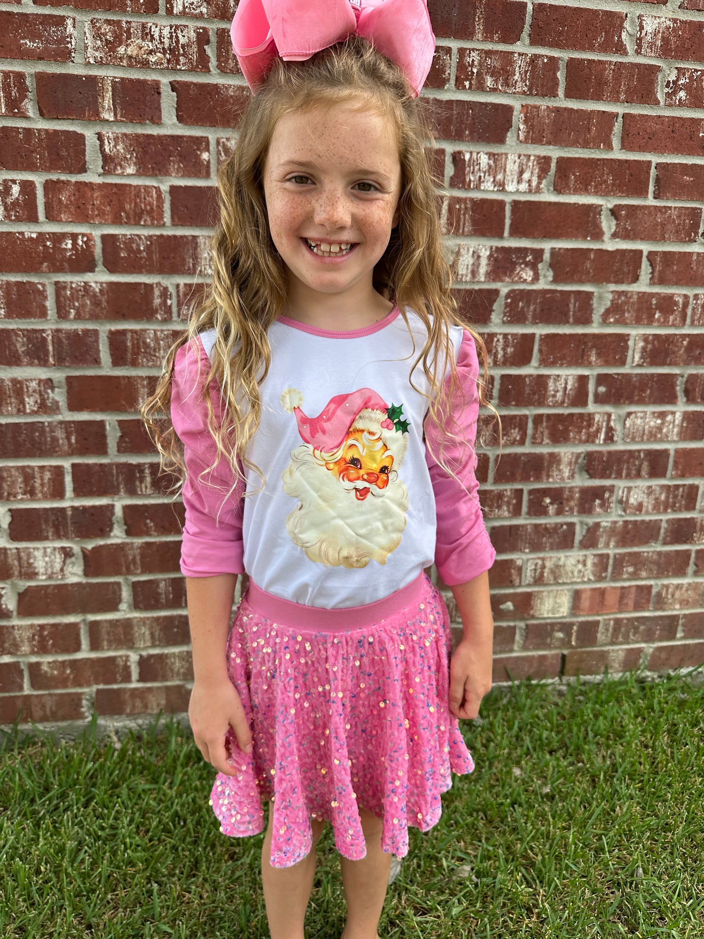 Vintage Pink Santa ~ One of Our Best Sellers ~  The Pink Santa Tee & Matching Hairbow Combo or Bow Only or Tee Only