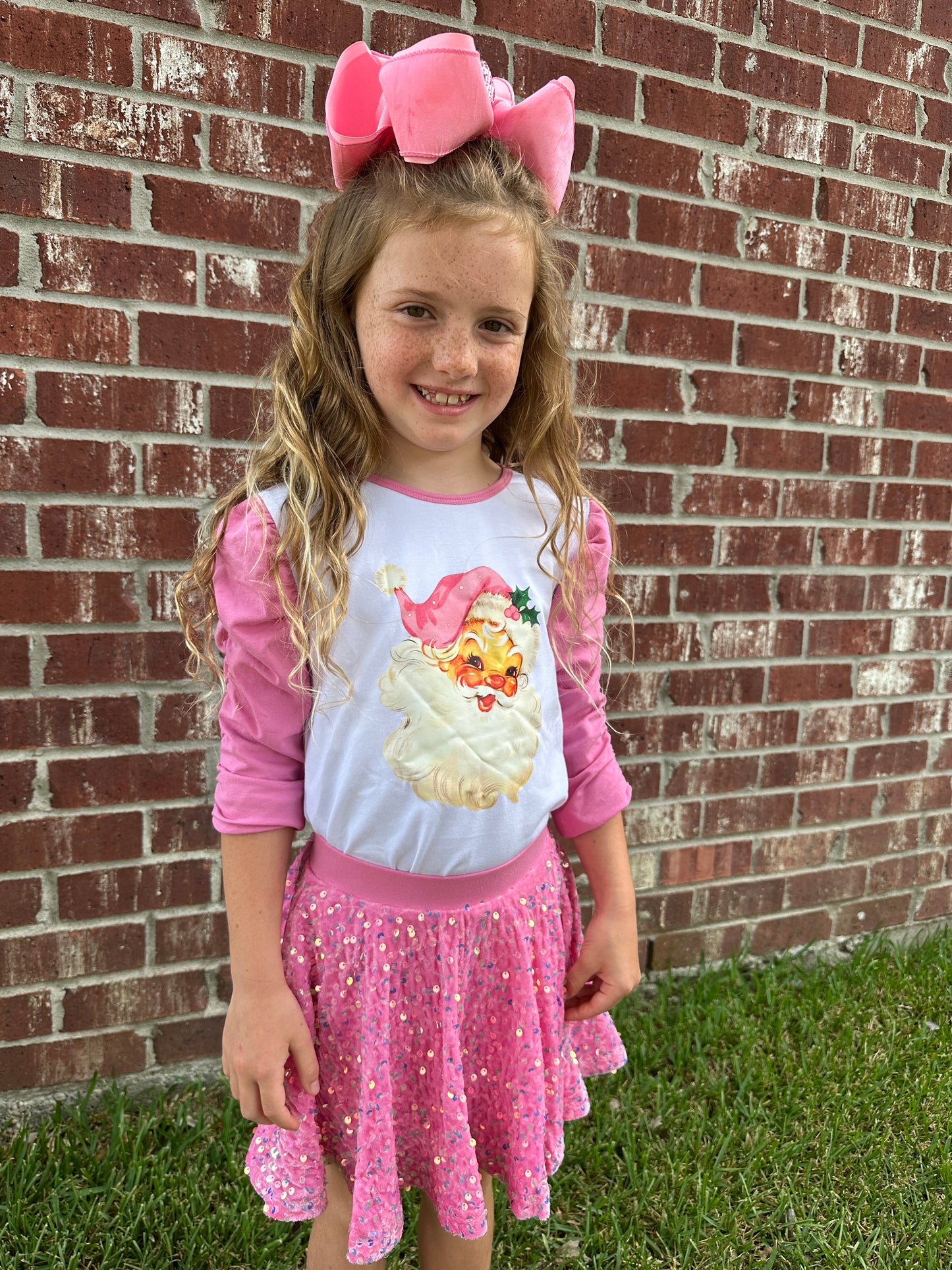 Vintage Pink Santa ~ One of Our Best Sellers ~  The Pink Santa Tee & Matching Hairbow Combo or Bow Only or Tee Only