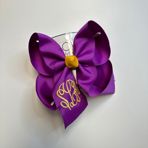 Triple initial Monogram Fall & LSU hairbow  by iBOWZ ~ Game Day spirt Bow